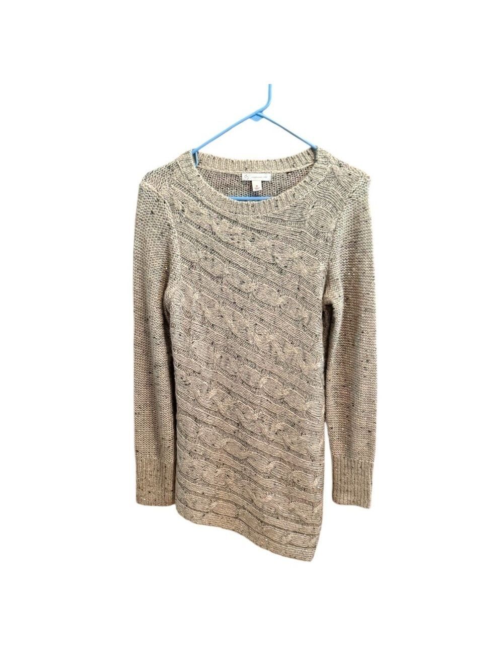 Dress Barn Beige Sequin Asymmetrical Cable Knit Sweater
